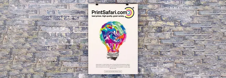 A poster in front of a wall.