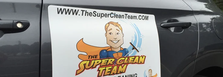 A car magnet of a cleaner company.