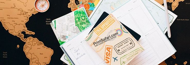 Many Brochures laying on a world map.