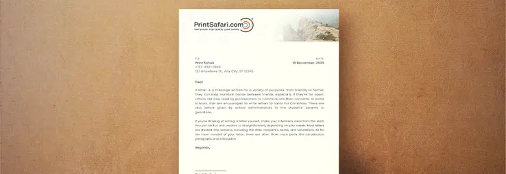 A letterhead containing an image on a brown surface.