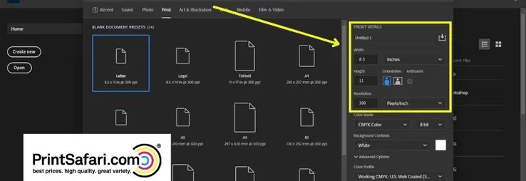 A screenshot of photoshop displaying the 'New Document Dialog'.