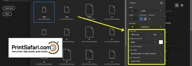 A screenshot of photoshop displaying the 'New Document Dialog'.