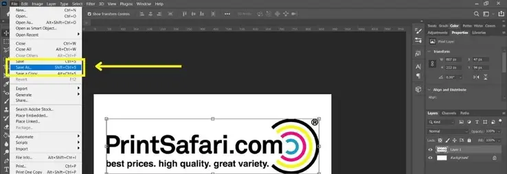A screenshot of photoshop showing the 'Save As' Option.
