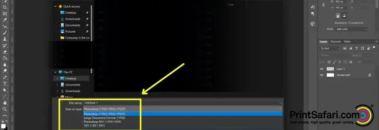 A screenshot of photoshop showing the 'Save As' Option.