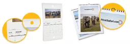 A wire-o calendar and a saddle stitch calendar on a white background.