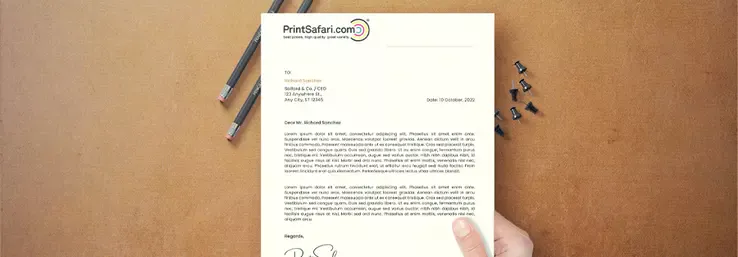 A letterhead on a brown surface.