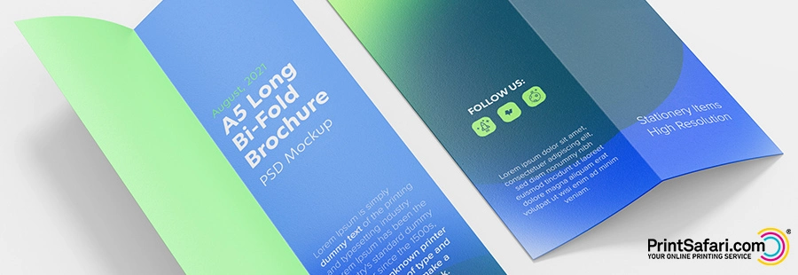 Two colorful brochures laying on a white surface.