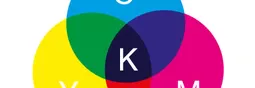 A CMYK color wheel showing the four primary ink colors: Cyan, Magenta, Yellow, and Key (Black). The wheel illustrates how these colors overlap and create secondary colors such as red, green, and blue when mixed together. The intersections of the colors demonstrate the color transitions and combinations used in the printing process.
