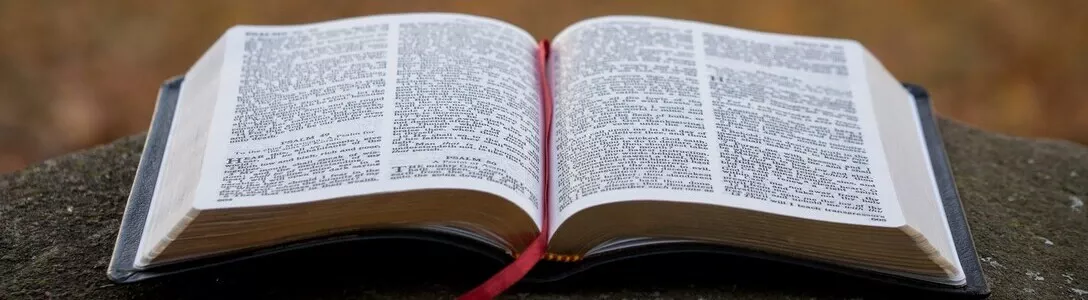 Open Bible showing two pages, illustrating the concept of printing pages in the order they are read in a book.