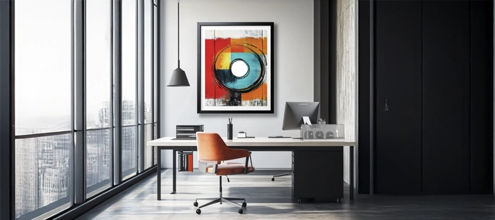 Framed print on an office wall.