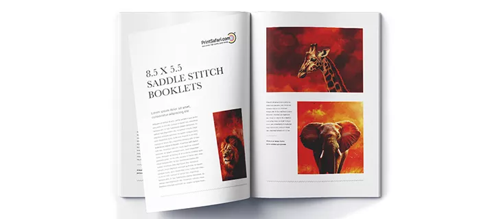 Open booklet displaying vibrant product pages and informative content, highlighting the benefits of perfect binding.