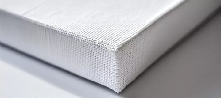 Close-up of a white canvas corner showing its textured surface.
