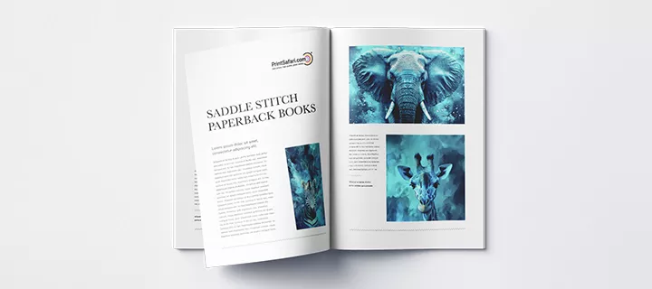 Sample image of an opened Saddle Stitched Paperback Book
