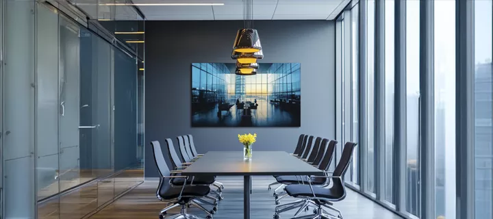 Modern meeting room with a canvas print on the wall.