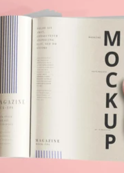 Open perfect binding booklet displayed as a mockup sample, showcasing its sleek spine and interior pages.