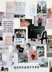 A collage combining elegant typography and visually appealing images, emphasizing design harmony.