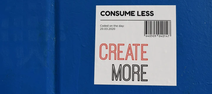 Custom label sticking on a blue wall