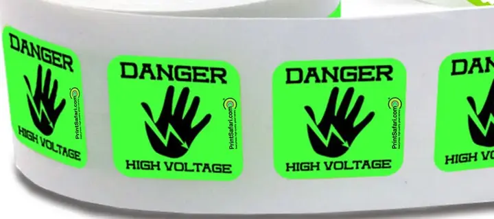 Neon labels saying 