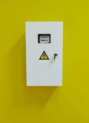 Neon label on an electricity box.