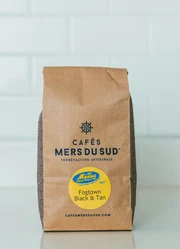 Neon label on a pack of coffee.