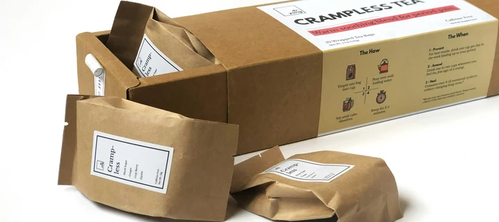 Custom labels on tea packaging.