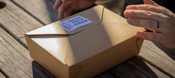 Custom label on a food box made out of cardboard.