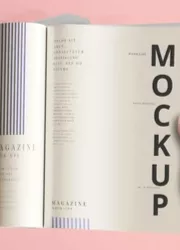 Open perfect binding booklet displayed as a mockup sample, showcasing its sleek spine and interior pages.