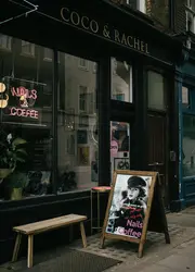 A-Frame-Sign standing in front of a coffee shop