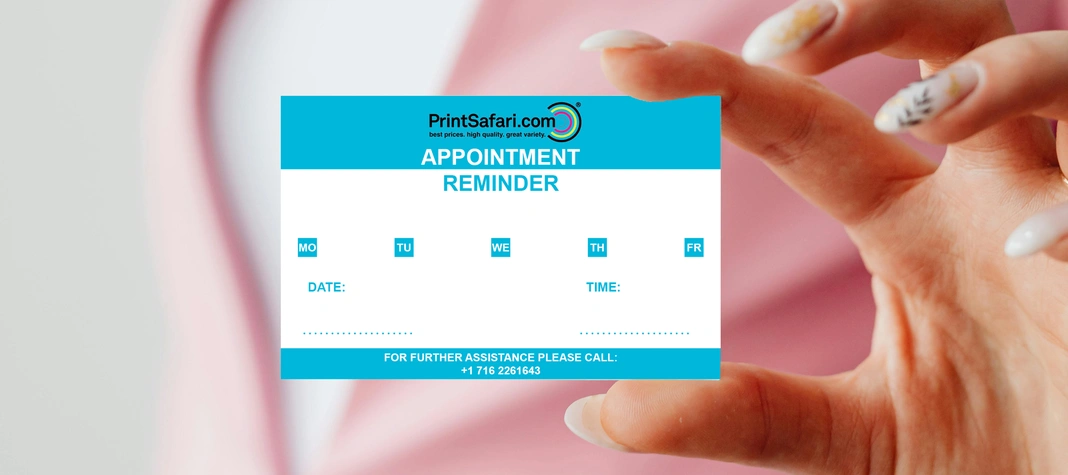 Woman holding an appointment card towards the camera