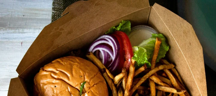 Snack Box containing a Hamburger and Fries