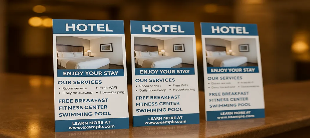 Rack cards on a hotel counter