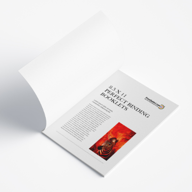 Opened spiral-bound booklet showing interior layout with text and lion imagery on both visible pages, against a white background.
