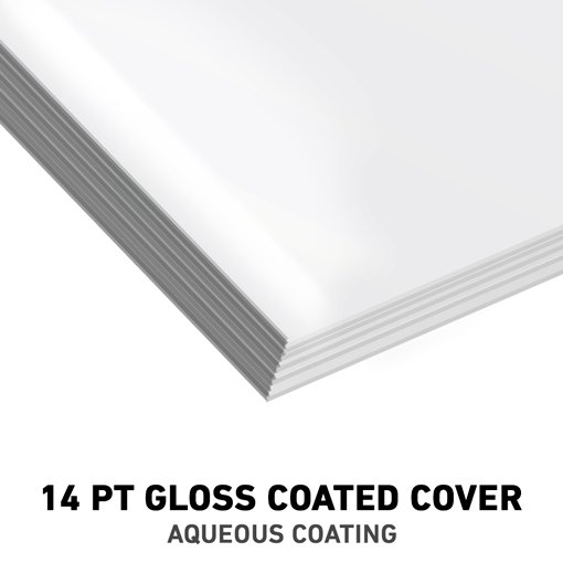 A stack of 14 pt gloss coated cover paper with aqueous coating