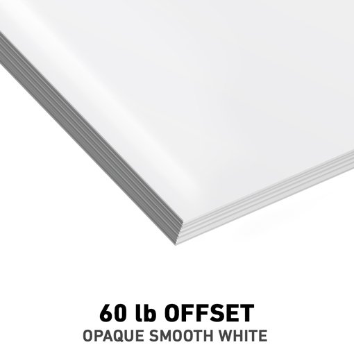 A stack of 60 lb offset paper (opaque smooth white)