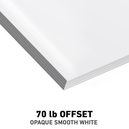 A stack of 70 lb offset paper (opaque smooth white)